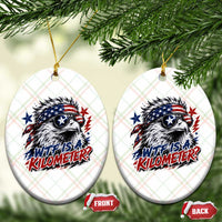 Funny 4th Of July WTF Is A Kilometer Ceramic Ornament Vintage USA Meme Patriotic Eagle Humor Independence Day