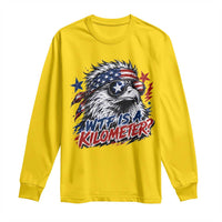 Funny 4th Of July WTF Is A Kilometer Long Sleeve Shirt Vintage USA Meme Patriotic Eagle Humor Independence Day