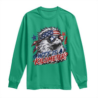 Funny 4th Of July WTF Is A Kilometer Long Sleeve Shirt Vintage USA Meme Patriotic Eagle Humor Independence Day