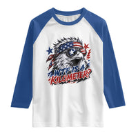 Funny 4th Of July WTF Is A Kilometer Raglan Shirt Vintage USA Meme Patriotic Eagle Humor Independence Day