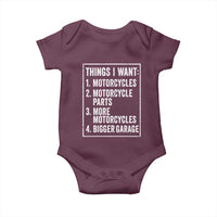 Funny Motorcycle Lovers Baby Onesie Things I Want Vintage Garage Graphic Bikers Club