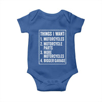 Funny Motorcycle Lovers Baby Onesie Things I Want Vintage Garage Graphic Bikers Club