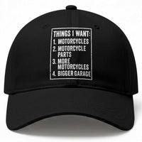 Funny Motorcycle Lovers Baseball Cap Things I Want Vintage Garage Graphic Bikers Club