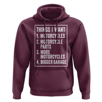 Funny Motorcycle Lovers Hoodie Things I Want Vintage Garage Graphic Bikers Club
