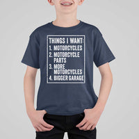 Funny Motorcycle Lovers T Shirt For Kid Things I Want Vintage Garage Graphic Bikers Club