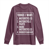 Funny Motorcycle Lovers Long Sleeve Shirt Things I Want Vintage Garage Graphic Bikers Club