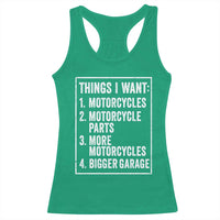 Funny Motorcycle Lovers Racerback Tank Top Things I Want Vintage Garage Graphic Bikers Club
