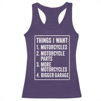 Funny Motorcycle Lovers Racerback Tank Top Things I Want Vintage Garage Graphic Bikers Club