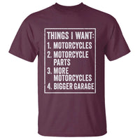 Funny Motorcycle Lovers T Shirt Things I Want Vintage Garage Graphic Bikers Club