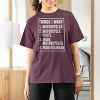 Funny Motorcycle Lovers T Shirt For Women Things I Want Vintage Garage Graphic Bikers Club