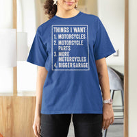 Funny Motorcycle Lovers T Shirt For Women Things I Want Vintage Garage Graphic Bikers Club