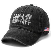 I Am The Warranty Washed Cotton Baseball Cap Race Car Parts Repair Guy Funny Mechanic
