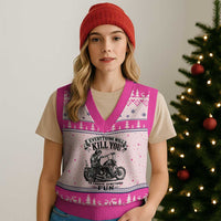 Skeleton Biker Vintage Motorcycle Graphic V-Neck Knit Sweater Vest Everything Will Kill You So Choose Something Fun