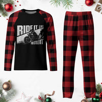 Ride It Like You Stole It Skeleton Biker Plaid Pajama Set Vintage Motorcycle Rider