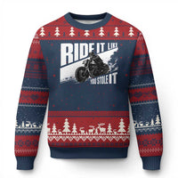 Ride It Like You Stole It Skeleton Biker Ugly Christmas Sweater Vintage Motorcycle Rider