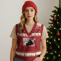 Ride It Like You Stole It Skeleton Biker V-Neck Knit Sweater Vest Vintage Motorcycle Rider