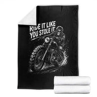 Ride It Like You Stole It Skeleton Rider Vintage Motorcycle Graphic Throw Blanket Biker Enthusiasts