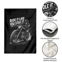 Ride It Like You Stole It Skeleton Rider Vintage Motorcycle Graphic Garden Flag Biker Enthusiasts