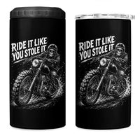 Ride It Like You Stole It Skeleton Rider Vintage Motorcycle Graphic 4 in 1 Can Cooler Tumbler Biker Enthusiasts