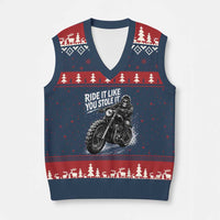 Ride It Like You Stole It Skeleton Rider Vintage Motorcycle Graphic V-Neck Knit Sweater Vest Biker Enthusiasts