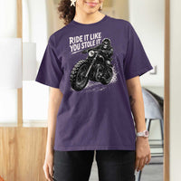 Ride It Like You Stole It Skeleton Rider Vintage Motorcycle Graphic T Shirt For Women Biker Enthusiasts