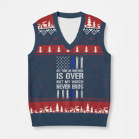 Police Retirement V-Neck Knit Sweater Vest My Time In Uniform Is Over USA Flag Retied Officer Gifts