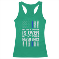 Police Retirement Racerback Tank Top My Time In Uniform Is Over USA Flag Retied Officer Gifts