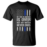 Police Retirement T Shirt My Time In Uniform Is Over USA Flag Retied Officer Gifts