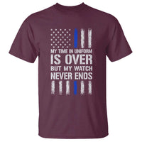 Police Retirement T Shirt My Time In Uniform Is Over USA Flag Retied Officer Gifts