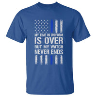 Police Retirement T Shirt My Time In Uniform Is Over USA Flag Retied Officer Gifts