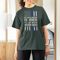 Police Retirement T Shirt For Women My Time In Uniform Is Over USA Flag Retied Officer Gifts