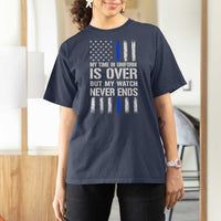 Police Retirement T Shirt For Women My Time In Uniform Is Over USA Flag Retied Officer Gifts