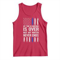 Police Retirement Tank Top My Time In Uniform Is Over USA Flag Retied Officer Gifts