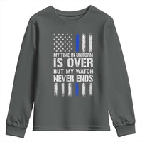 Police Retirement Youth Sweatshirt My Time In Uniform Is Over USA Flag Retied Officer Gifts