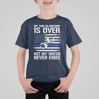 Police Retirement T Shirt For Kid Handcuffs US Flag Retired Police Graphic
