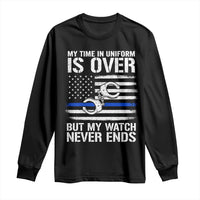 Police Retirement Long Sleeve Shirt Handcuffs US Flag Retired Police Graphic