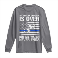 Police Retirement Long Sleeve Shirt Handcuffs US Flag Retired Police Graphic
