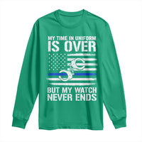 Police Retirement Long Sleeve Shirt Handcuffs US Flag Retired Police Graphic