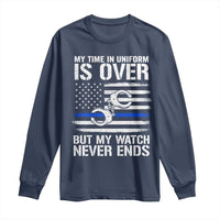Police Retirement Long Sleeve Shirt Handcuffs US Flag Retired Police Graphic