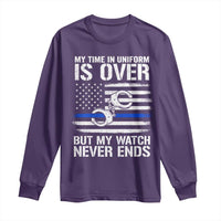 Police Retirement Long Sleeve Shirt Handcuffs US Flag Retired Police Graphic