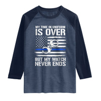Police Retirement Raglan Shirt Handcuffs US Flag Retired Police Graphic