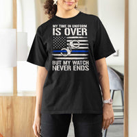 Police Retirement T Shirt For Women Handcuffs US Flag Retired Police Graphic