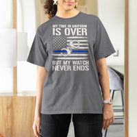 Police Retirement T Shirt For Women Handcuffs US Flag Retired Police Graphic