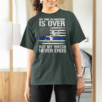 Police Retirement T Shirt For Women Handcuffs US Flag Retired Police Graphic