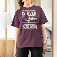 Police Retirement T Shirt For Women Handcuffs US Flag Retired Police Graphic