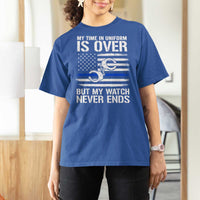 Police Retirement T Shirt For Women Handcuffs US Flag Retired Police Graphic