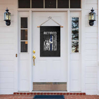 Police Retirement Garden Flag Retired Not My Problem Anymore Handcuffs US Flag Retired Police Graphic