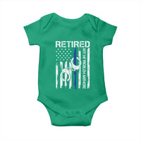 Police Retirement Baby Onesie Retired Not My Problem Anymore Handcuffs US Flag Retired Police Graphic