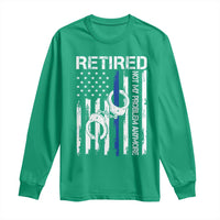Police Retirement Long Sleeve Shirt Retired Not My Problem Anymore Handcuffs US Flag Retired Police Graphic