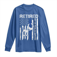 Police Retirement Long Sleeve Shirt Retired Not My Problem Anymore Handcuffs US Flag Retired Police Graphic